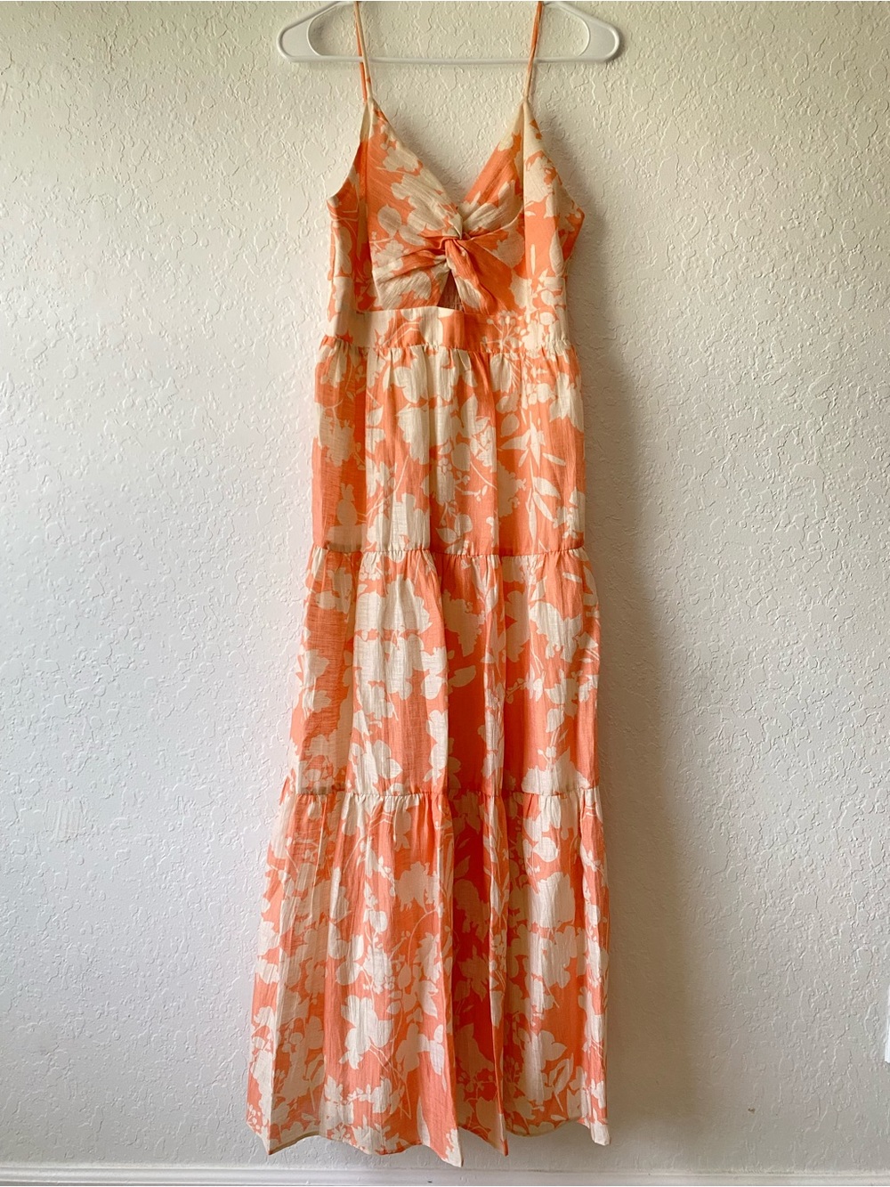 Lavender Brown Coral and Cream Floral Tie-Front Maxi Dress